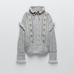 Zara Gray Sweater with Floral Details